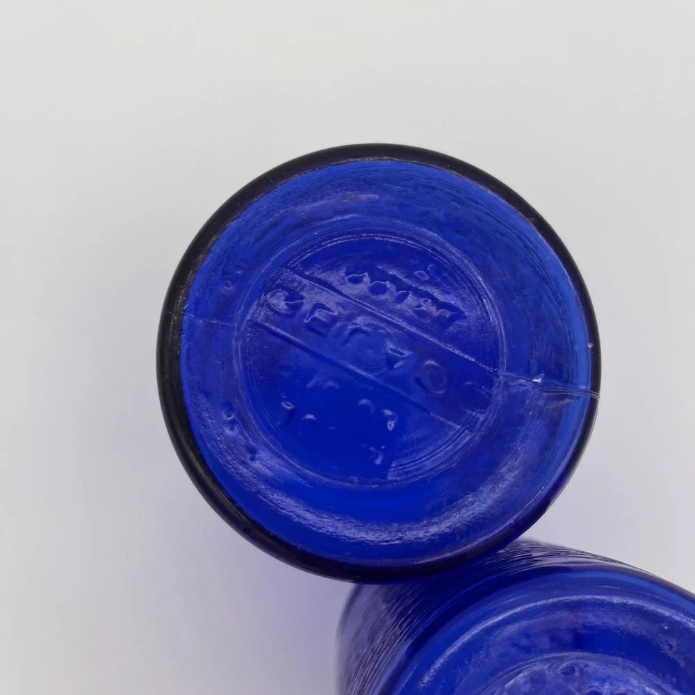 Vintage Cobalt Blue Textured Bark Glass Tumblers Set of 2 Drinking Glasses